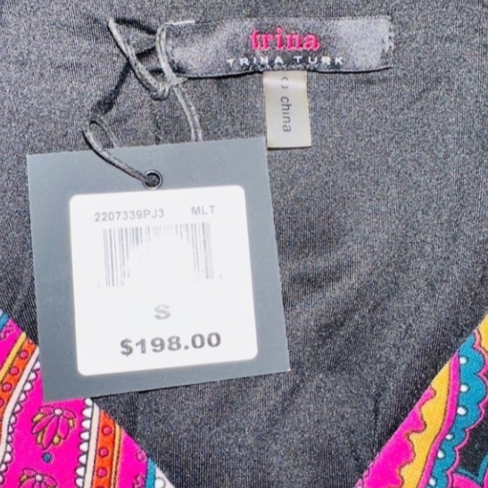 Trina Turk Pink Paisley Surplice Wrap Dress Small NWT Retro Birch Jersey Mini - Picture 15 of 15